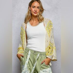 POL Yellow and Blue Boho Crochet Cardigan
